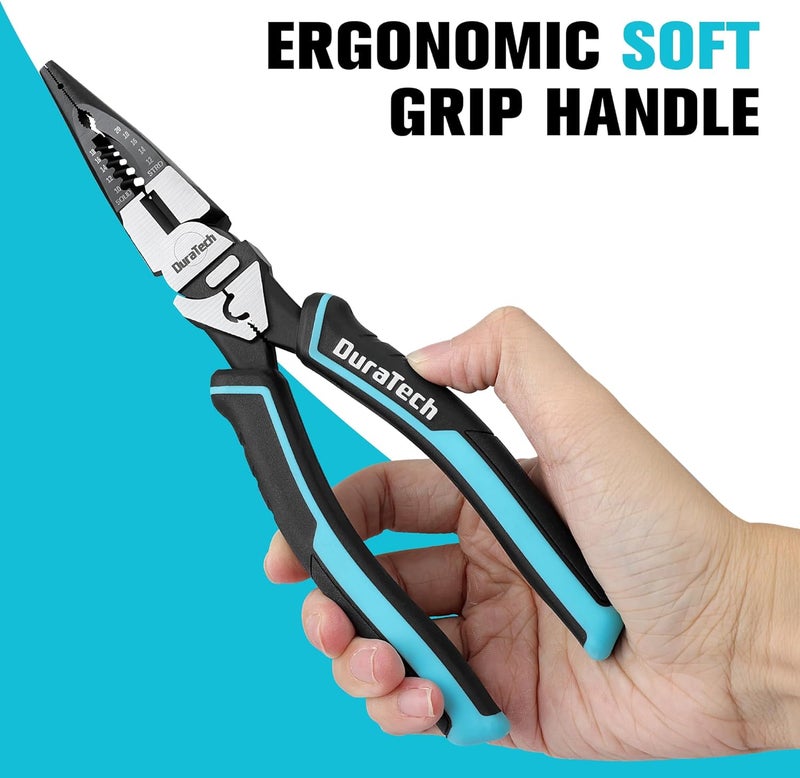 DURATECH 6-in-1 Needle Nose Pliers, 8.5" Multipurpose Long Nose Pliers with Wire Stripper/Crimper/Cutter Function, Heavy Duty Multifunctional Electrician Pliers for Crimping, Stripping, Shearing - Image 5